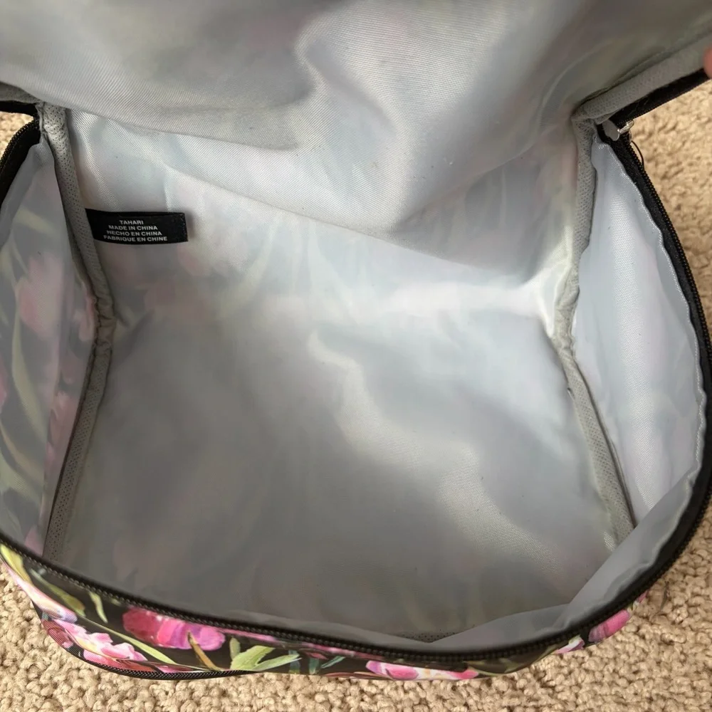 Tahari Medium Train Travel Cosmetic Case Floral Makeup Bag
